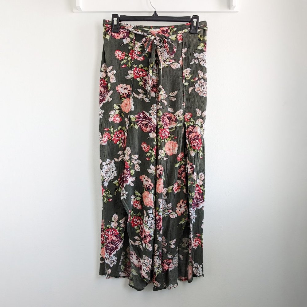 Xhilaration Small Split Leg Floral Olive High Rise Pants - Picture 9 of 12